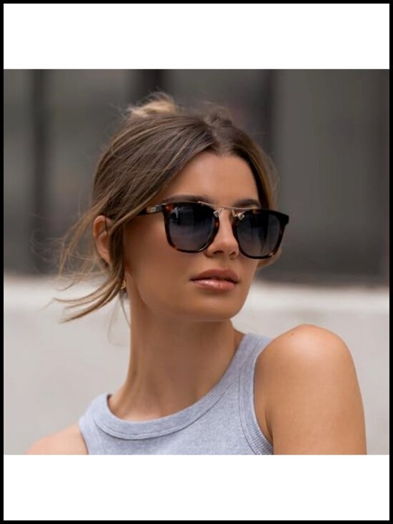 Oversized Square Polarized Sunglasses with Metal Double-Bar Bridge main image 4